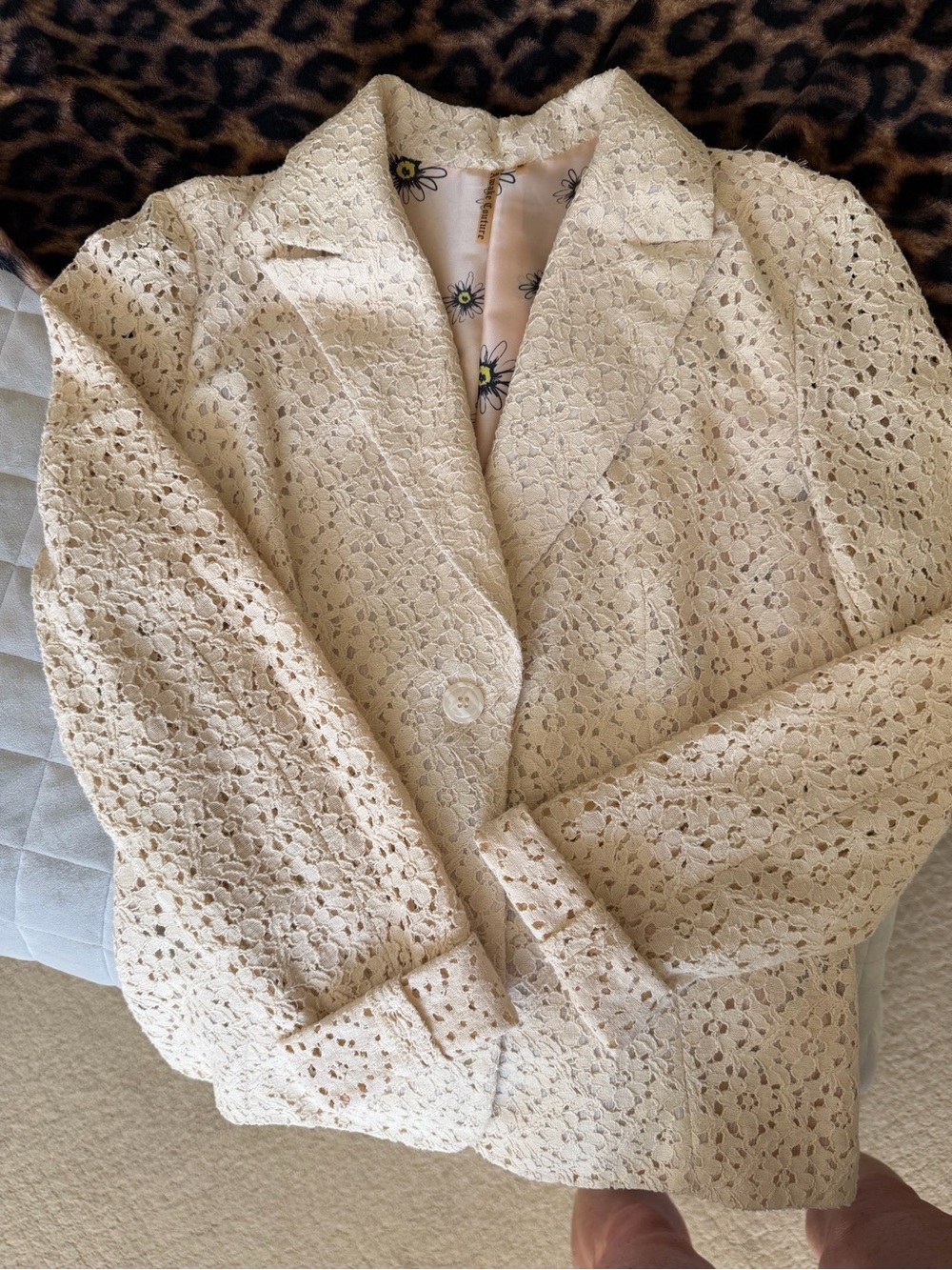Women's Awake Couture Cream Lace-Like Blazer